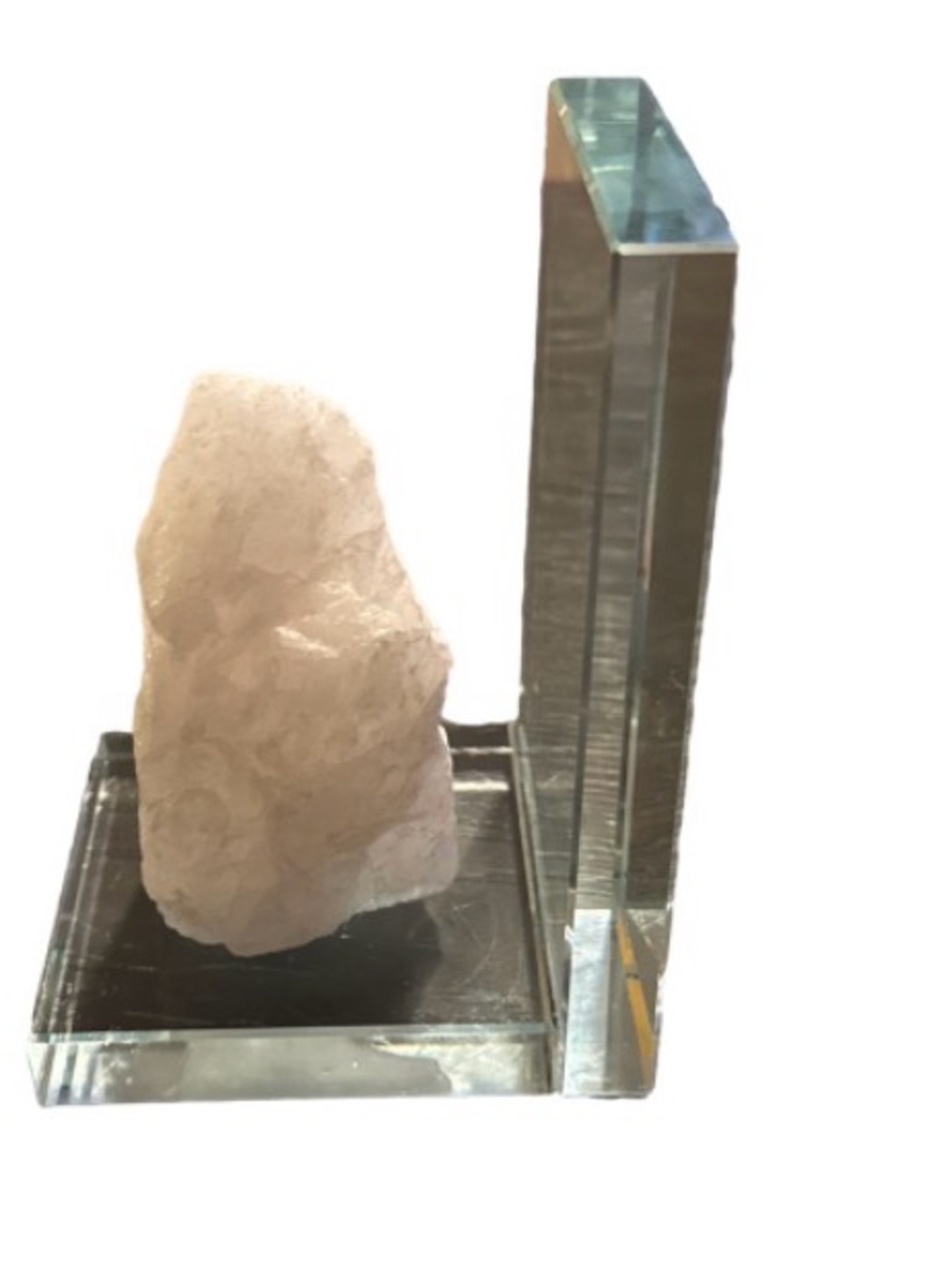 Glass L-Shaped Bookend with white Quartz Accent